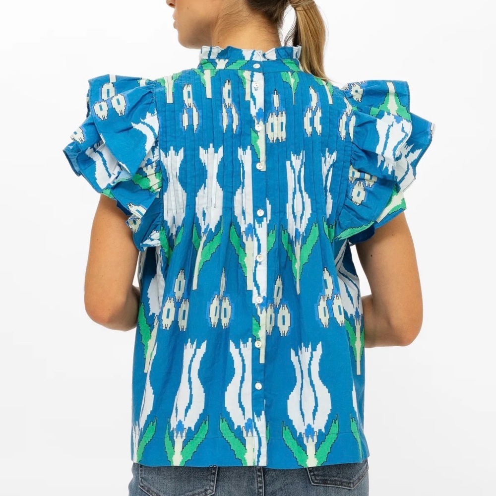 OLIPHANT PINTUCK RUFFLE TOP SUMBA BLUE - Picture 2 of 7